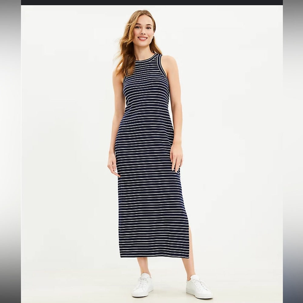 NWT Loft striped perfect tank midi dress, xs